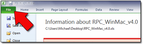 Excel 2010 FILE Tab