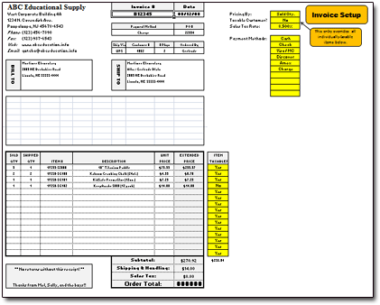 Easy Invoice Spreadsheet - Click to Enlarge