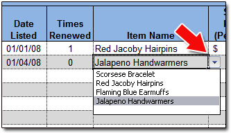 Select the ITEM NAME by drop-down menu.