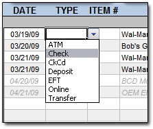 'Types' Worksheet and Drop-Down Box