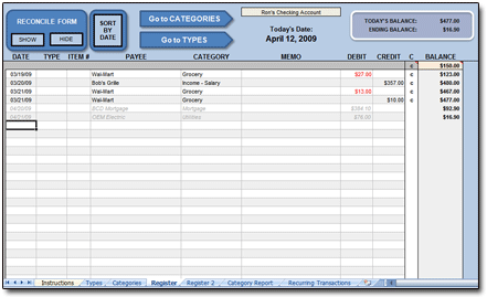 Excel Check Register