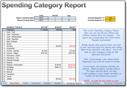 Excel Check Register - Spending Report