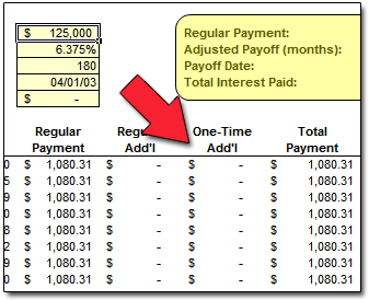 Enter 'One-Time' Additional Payments in Column H