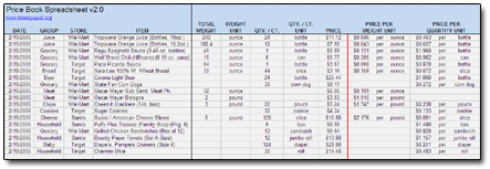 Price Book Spreadsheet - Click to Enlarge