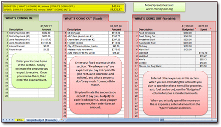 SimpleBudget Spreadsheet - Click to Enlarge