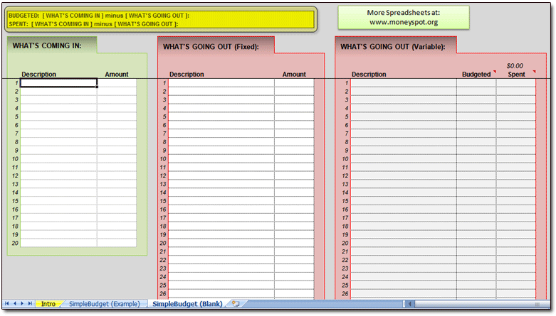 excel spreadsheet for financial budget