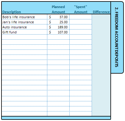 'Freedom Account Deposits' Section