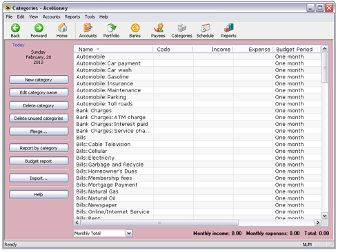 Categories Window