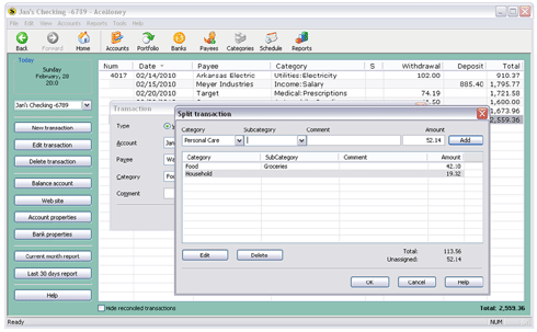 Enter a Split-Category Transaction