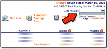 Drop-down box to switch to business account.