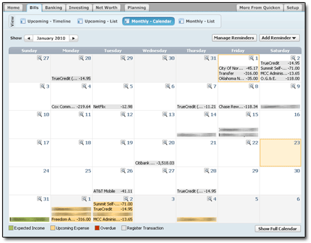 Bills: Monthly Calendar View - Click to Enlarge