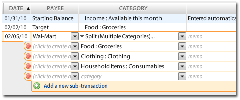 YNAB 3 Split-Category Transaction - Click to Enlarge