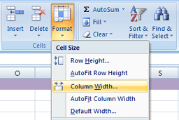 Select COLUMN WIDTH from the FORMAT menu (Excel 2007).