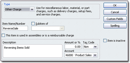 Set Up 'ReverseSale' Other Charge Item