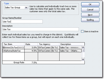 Set Up 'Use Tax' Sales Tax Group