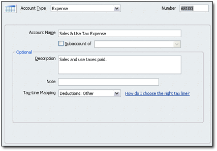 Set Up 'Sales Tax' Expense Account