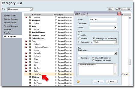 Create a Category for your use taxes.