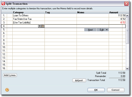 Set up a split to link the use tax to its original transaction.