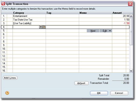 Set up a split to link the use tax to its original transaction.