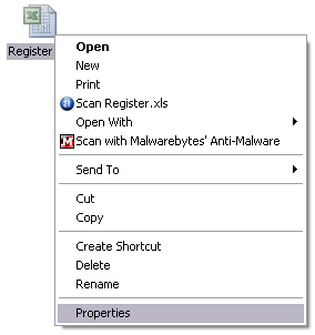 Drop-down menu -- Select PROPERTIES